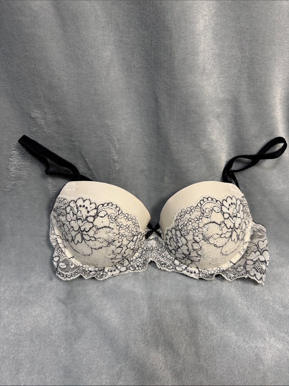 Victoria's Secret Cream Push-Up Bra with Black Lace